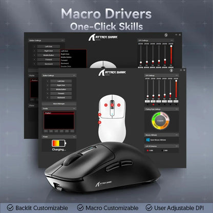 Mouse ATTACK SHARK X3 trimodo 1K Hz, mouse inalámbrico Bluetooth X3Pro 4K Hz ligero, PAW3395, velocidad móvil 650IPS
