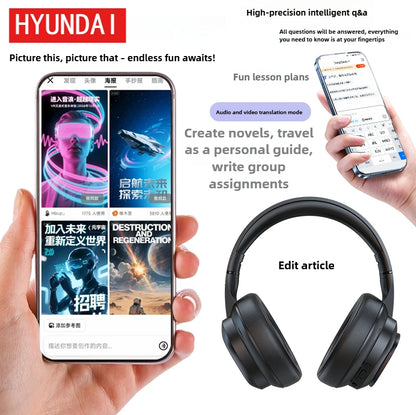 HYUNDAI X1PRO kabellose Bluetooth 6.0 KI-Übersetzungs-Ohrhörer – 100+ Sprachen, Touch-Control, LED-Display, geräuschunterdrückende Kopfhörer