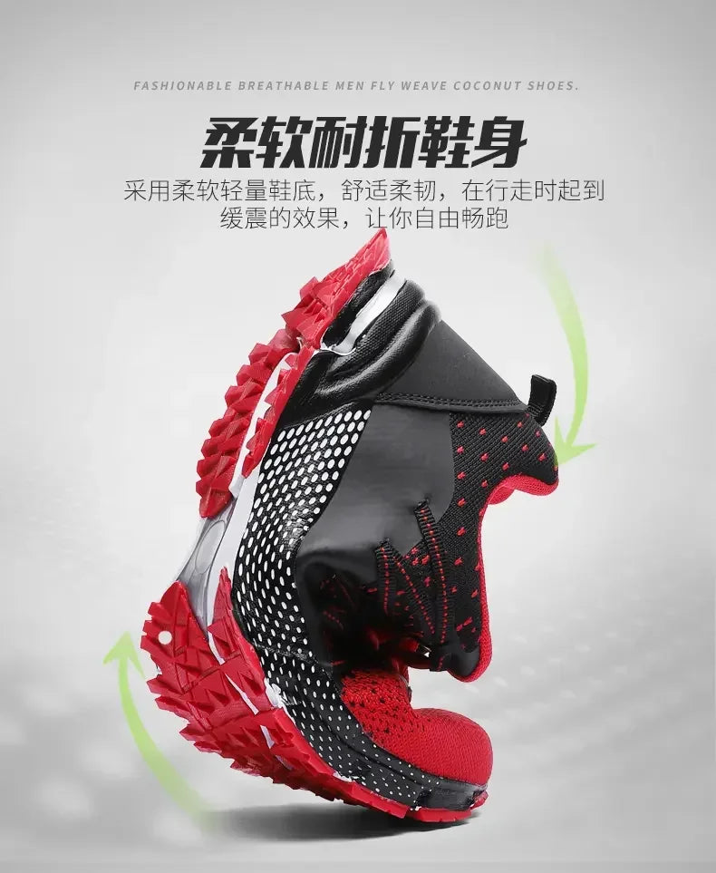 2025 Thick-Soled Sports Shoes Youth Mesh Breathable Running Shoes Trendy Spring Summer Korean Large Black and White Shoes Walk