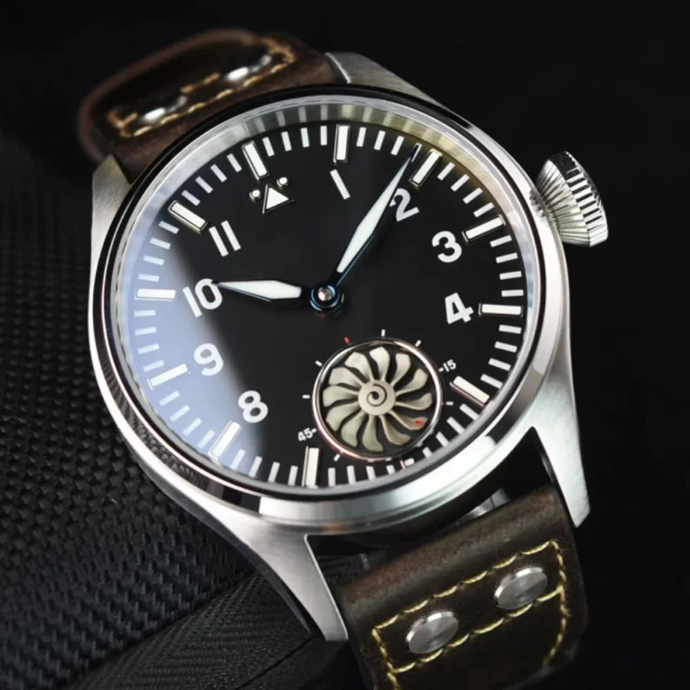 Hruodland 2025 New Men's Mechanical Watch Seagull ST3620 Retro Pilot 43MM BGW-9 Luminous Sapphire Crystal Turbine Watch
