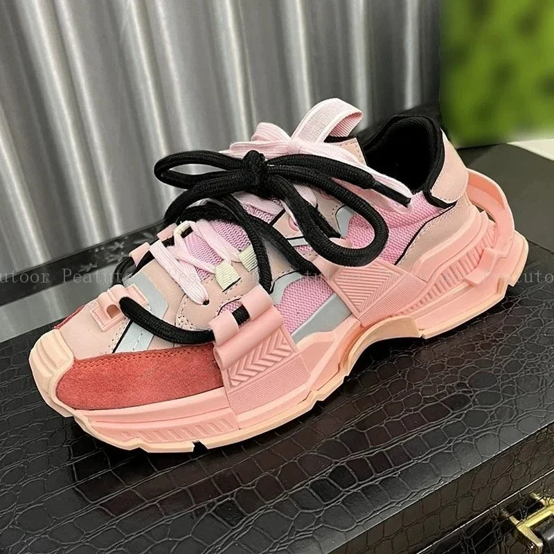 Size 35-46 Women’s and Men’s Sports Shoes High-Quality Patchwork Casual Sneakers Lace-Up Fashion Platform Sports Running Shoes Hot