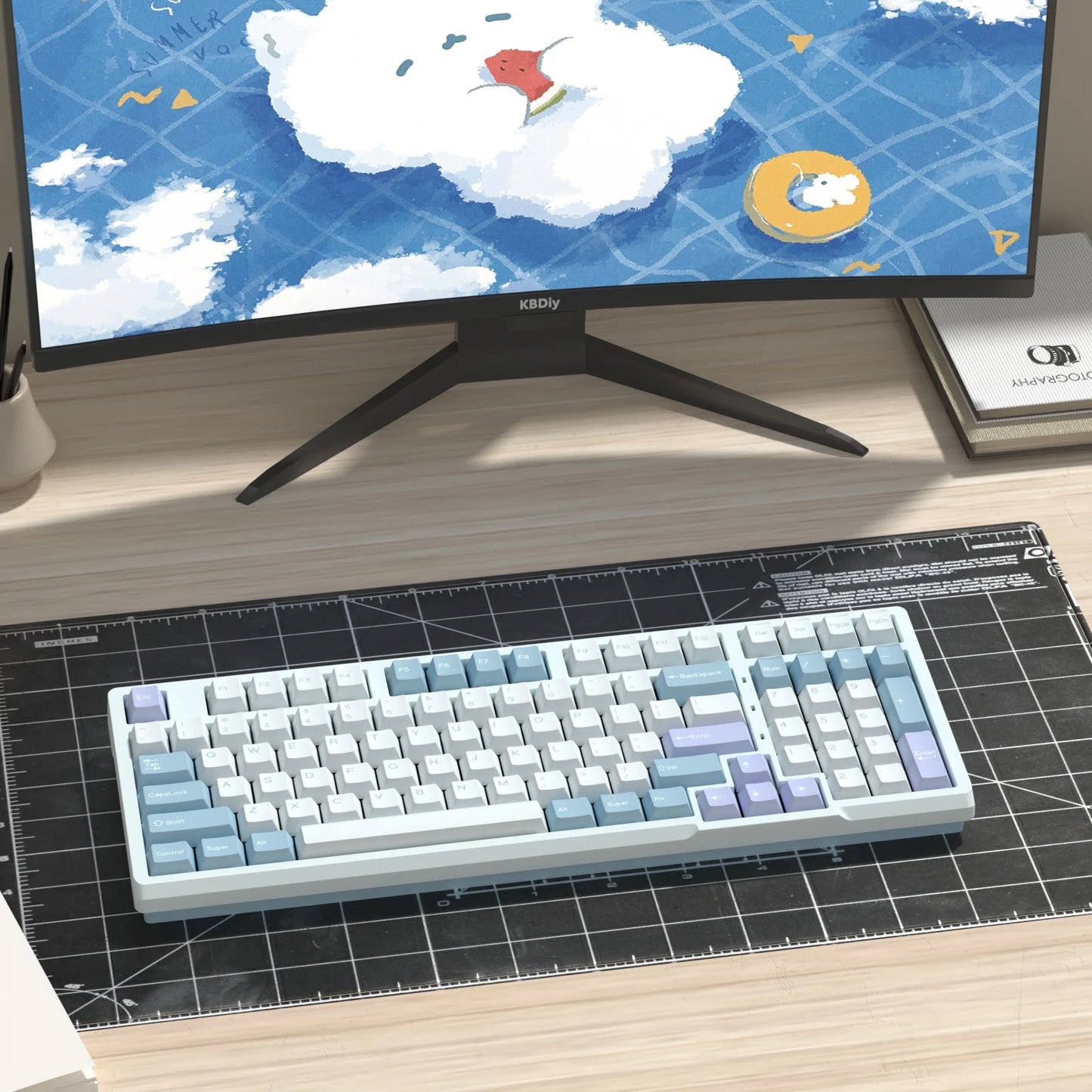 KBDiy GMK Illusion Tastenkappen Cherry-Profil Double-Shot PBT ISO-Tastenkappen für Gamer Mechanisches Tastatur-Kit Gaming Point Retro-Tastenkappe