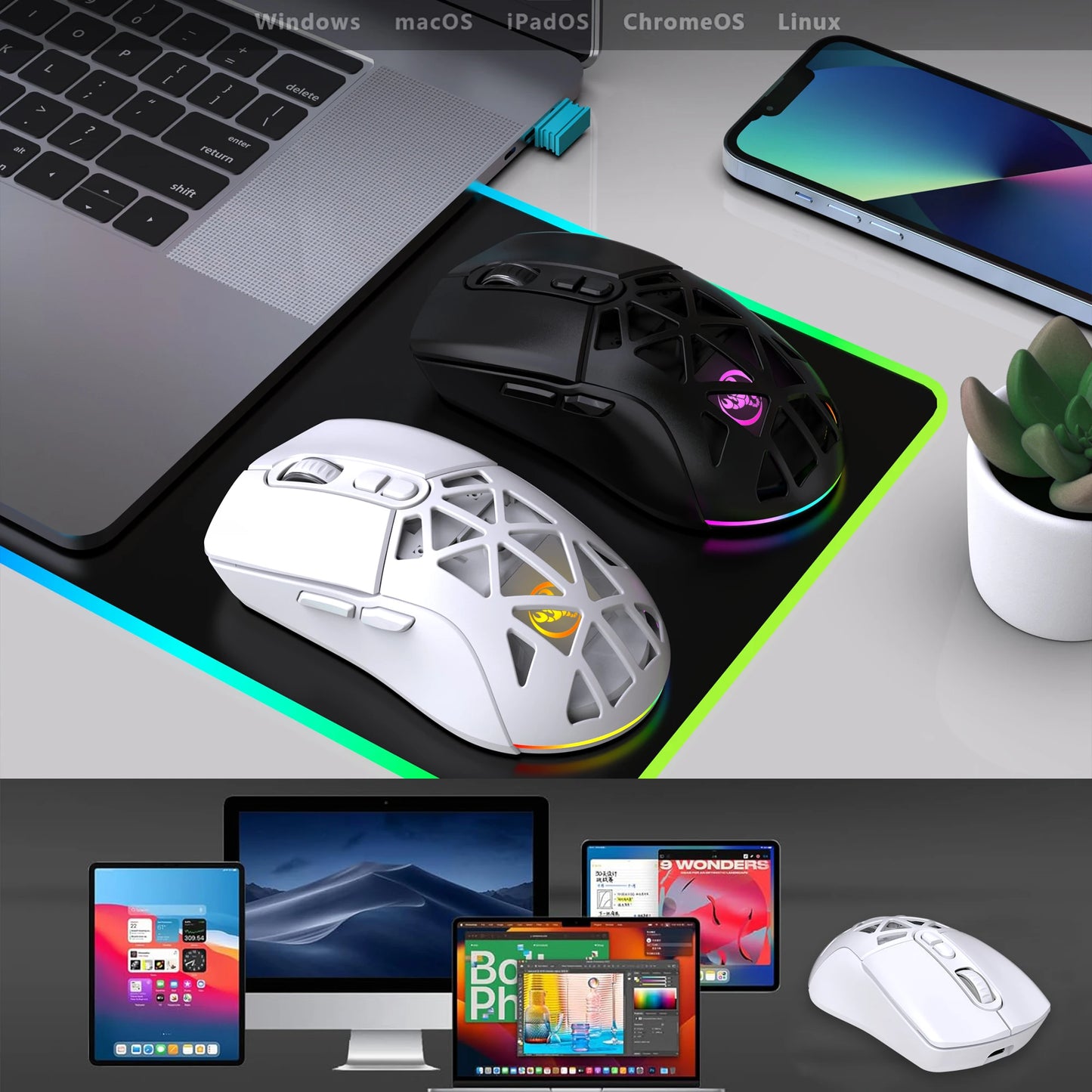 HXSJ T26 Dual Mode Gaming Mouse 2.4G+BT5.1 Wireless Mouse Gaming for Laptop 4800DPI Adjustable Ergonomic Optical Computer Gamer