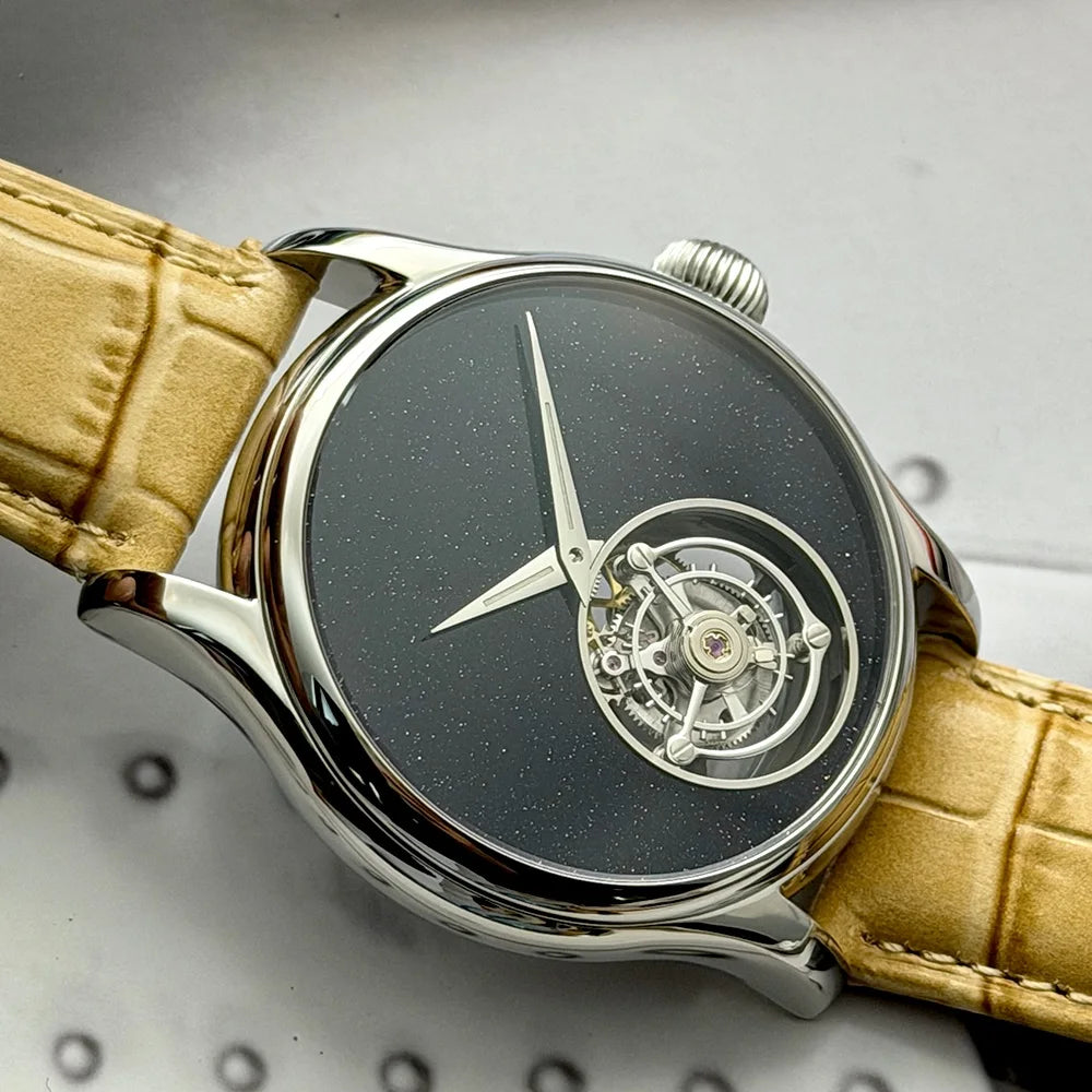 Merkur 100% Tourbillon Watch Men's Natural Stone Dial Malachite Sapphire Watch For Men Mechanical Wristwatches Relogio Masculino