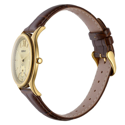 BERNY Luxury Watches for Men Classic Elegance Slim Dress Gold Quartz Men's Watch Leather Strap Fashion Business Wristwatch