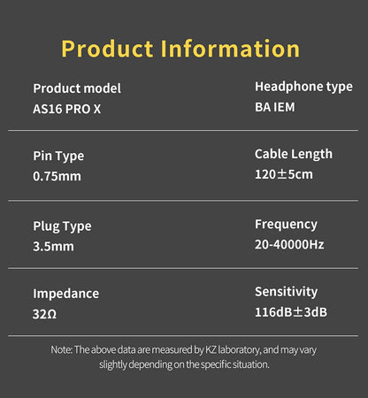 KZ AS16 PRO X HiFi-In-Ear-Monitor-Ohrhörer – Kabelgebundene Kopfhörer mit 8 Balanced-Armature-Treibern und Mikrofon
