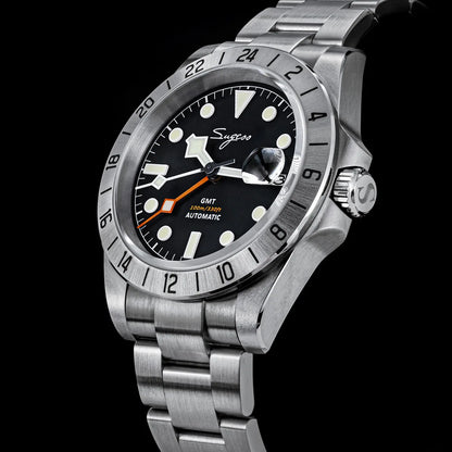 SEESTERN GMT Retro Watch for Men NH34 Automatic Movement Mechanical Wristwatches Sapphire Crystal Fine-tuning Pull Button S436