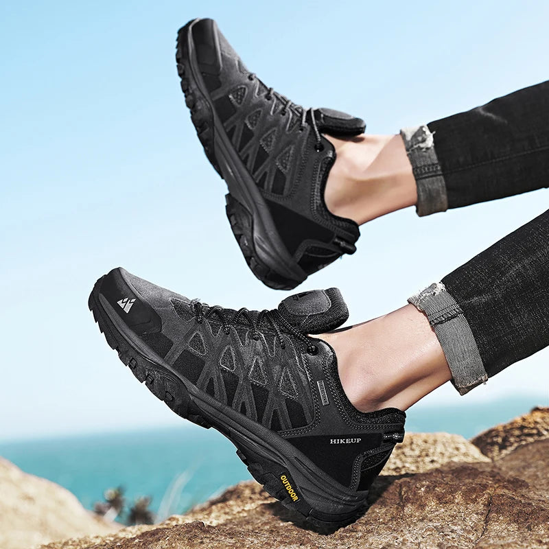 HIKEUP New Arrival Men's Hiking Shoes Breathable Lace Up Trekking Male Cushioning Outdoor Climbing Tourism Sneakers for Men