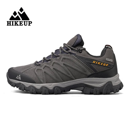 HIKEUP High-Quality Leather Hiking Shoes, Durable Outdoor Sport Men Trekking Leather Shoes, Lace-Up Climbing Hunting Sneakers