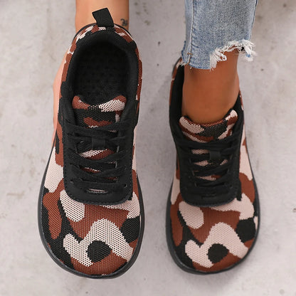 Camouflage-Damenschuhe mit breiter Zehenbox, atmungsaktivem Mesh und bequemer flacher Sohle – neue Barfußschuhe mit weicher Sohle, Damen-Sneaker