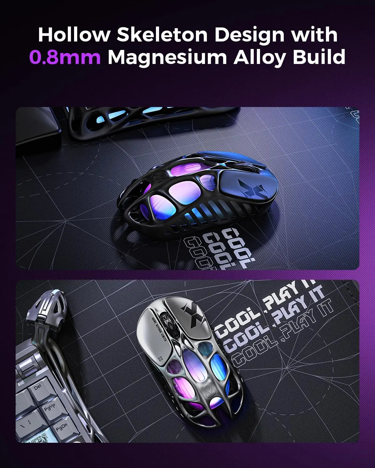 GravaStar Mercury X Wireless Gaming Mouse – 32,000 DPI PAW 3950 Sensor, 1000Hz Polling Rate, Only 49g, Magnesium Alloy Hollow F