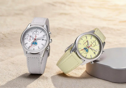 BERNY Chronograph Watch for Men/Women 37mm Dial Woven Fabric Sapphire AR Coated 5ATM Fashion Sport Calendar 316L Couple Watch