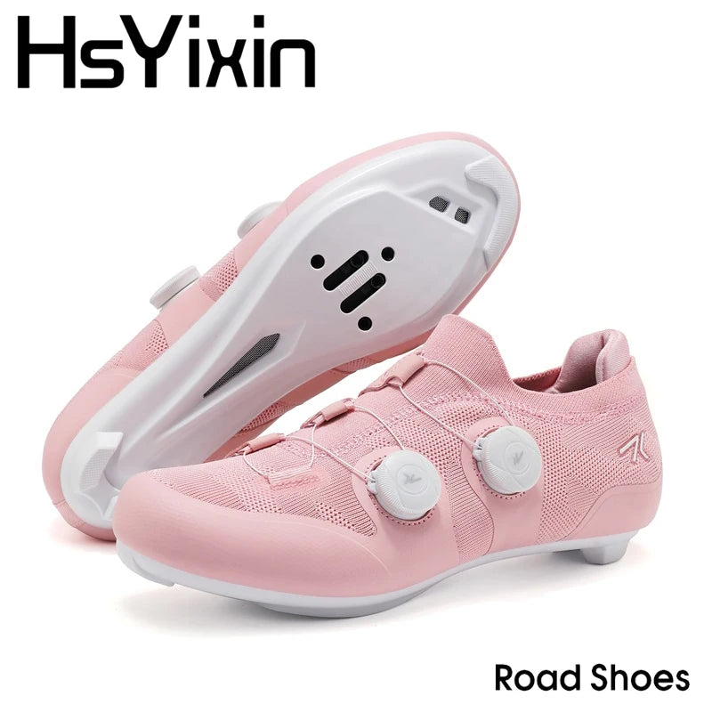 Cycling shoes road bike unisex, HsYixin breathable SPD self-locking non-slip racing road bike shoes flat MTB bicycle sneakers