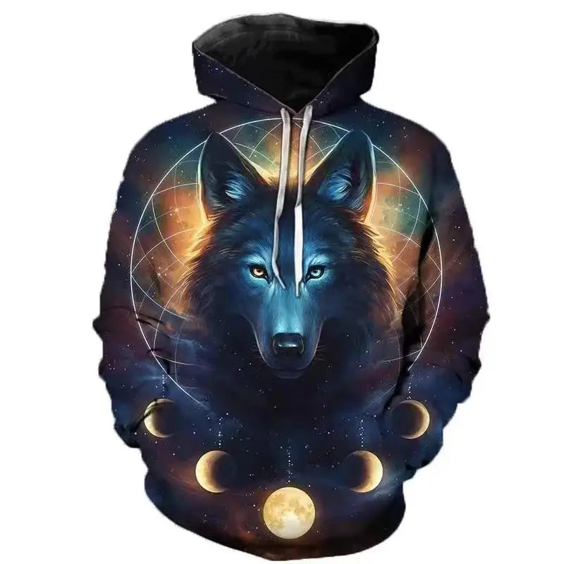 Felpa con cappuccio da uomo Lover Wolf, novità moda autunno 2023, motivo 3D, vestibilità morbida, stile streetwear divertente di marca