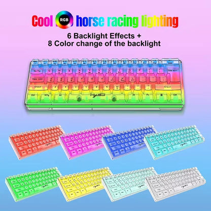 61-key fully transparent wired gaming keyboard with RGB backlight, ergonomic design, portable and ultra-compact 60% mini film keyboard