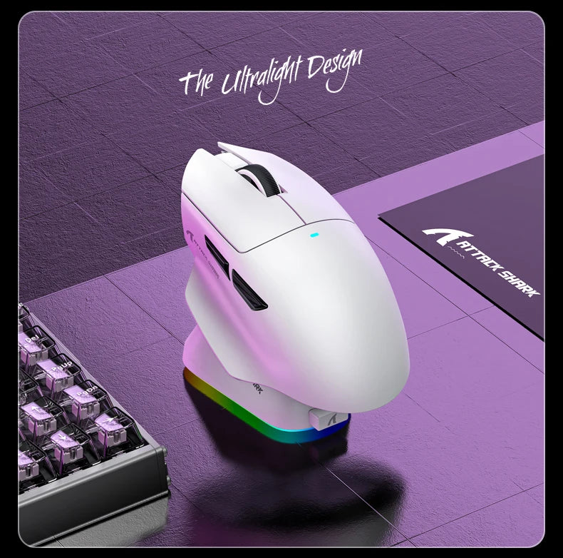 ATTACK SHARK V6 Wireless Gaming Superlight Mouse with RGB Magnetic Charging Dock, PAW3311 Sensor, Macro Gaming Mouse