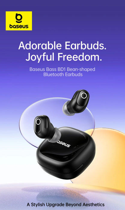 Baseus Bass BD1 Wireless Bluetooth 5.4 Earbuds – Mini Bean TWS Earphones, 35H Playtime, IP55 Waterproof Sports Headphones with Deep Bass & Low Latency