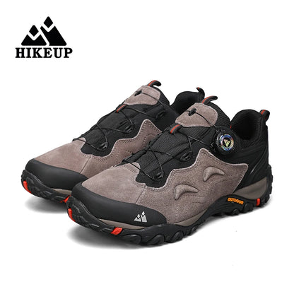 HIKEUP Leather Men's Outdoor Hiking Shoes Tourist Trekking Sneakers Mountain Climbing Trail Jogging Shoes with Turnbuckle