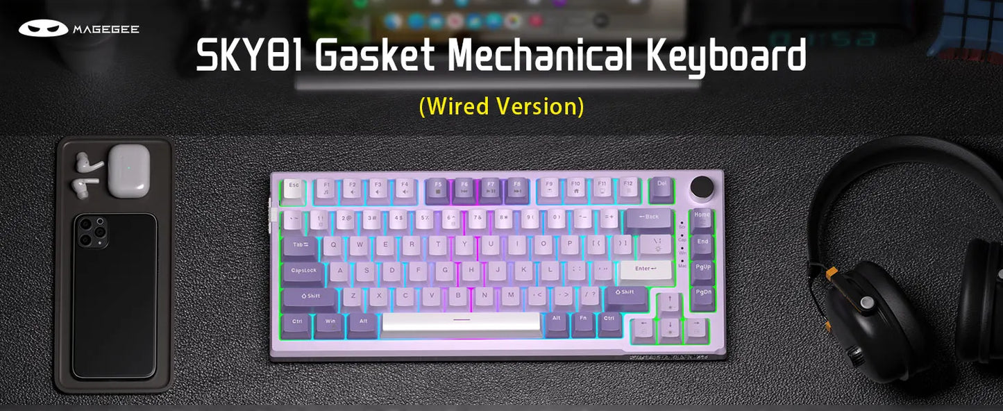 MageGee SKY81 75% mechanische Gaming-Tastatur, RGB-Gasket, Hot-Swap-fähige kabelgebundene Custom-Tastatur mit cremiger Schalldämpfung und Drehregler