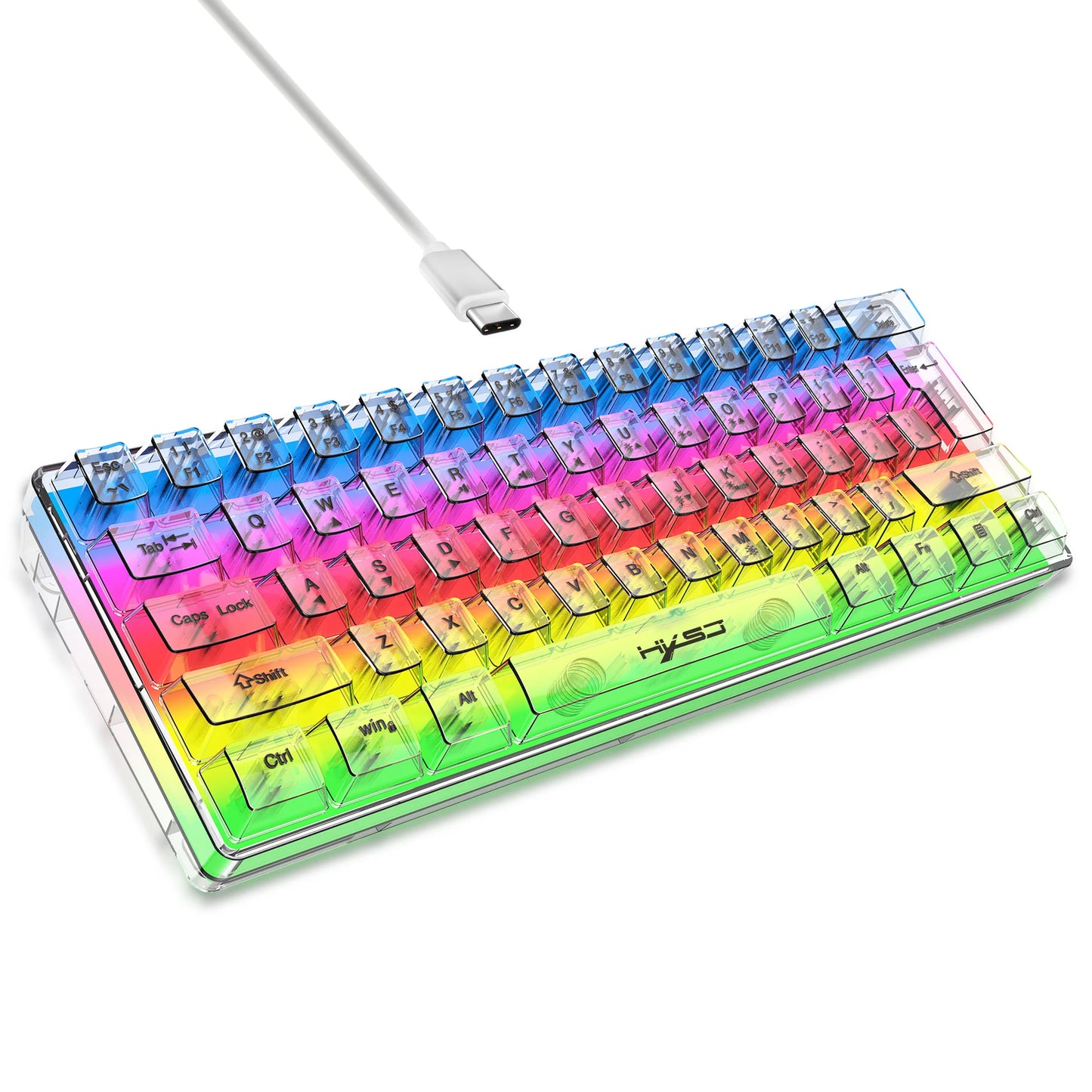 Tastiera gaming trasparente cablata HXSJ 60%, retroilluminazione RGB, ultra-compatta, impermeabile, 61 tasti, per PC/Mac