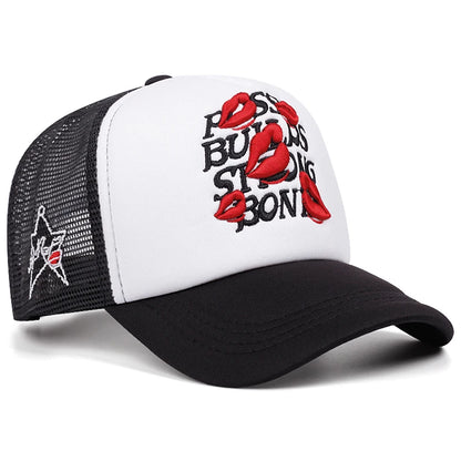 2025 Simple Creative New Mesh Hat Lipprint Embroidery Street Hip Hop Hat Outdoor Sports Sunshade Hat Daily Leisure Baseball Hat