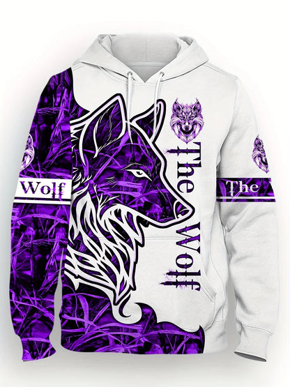Felpa con cappuccio da uomo per l’autunno, alla moda, personalizzata con stampa lupo, morbida e confortevole, abbigliamento outdoor in stile streetwear