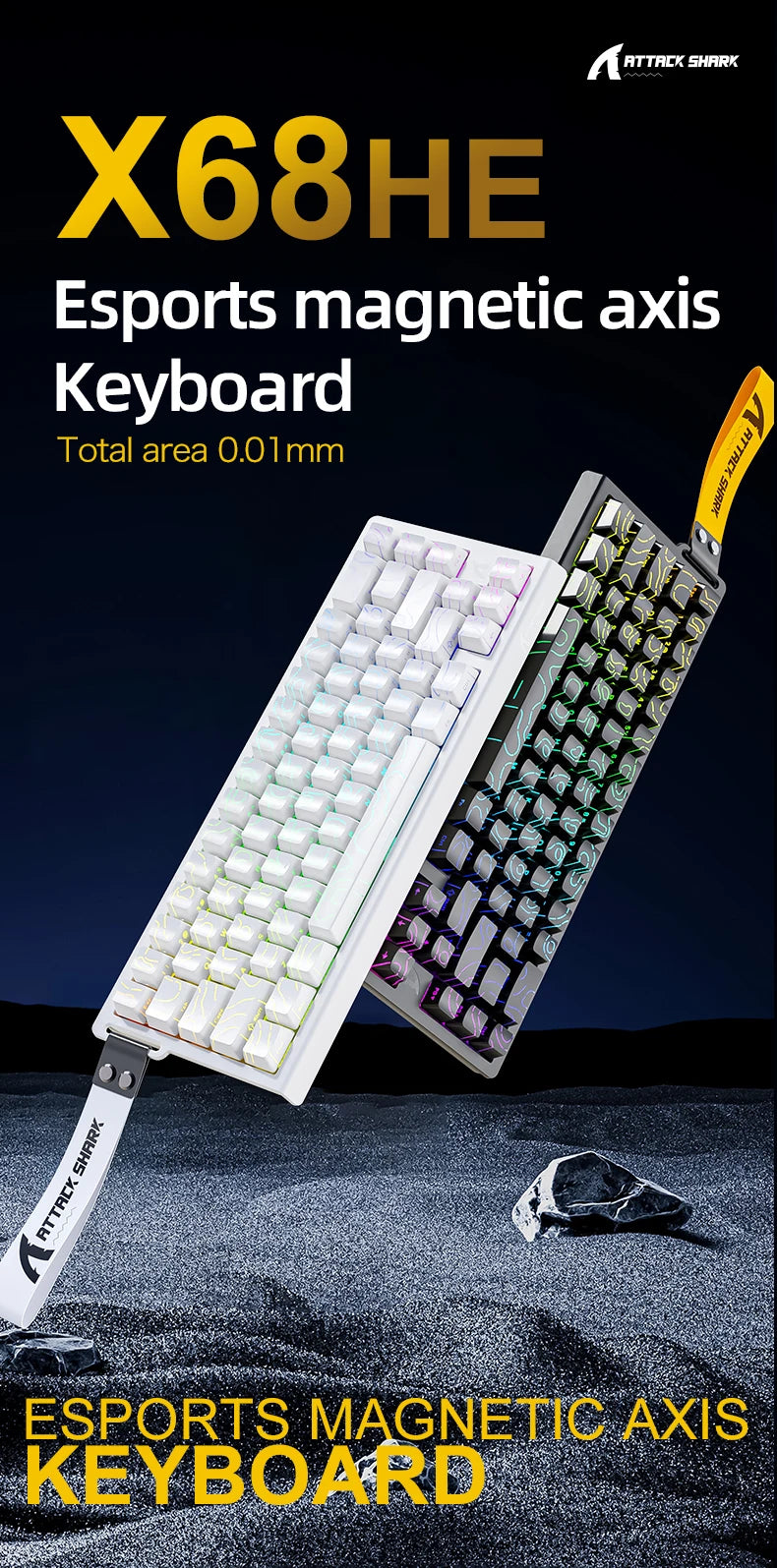 ATTACK SHARK X68 HE Rapid Trigger 8KHz Magnetic Keyboard, 0.01mm RT Accuracy, 60% Layout, RGB, Support RT/Snap Tap/DKS/MT/TGL