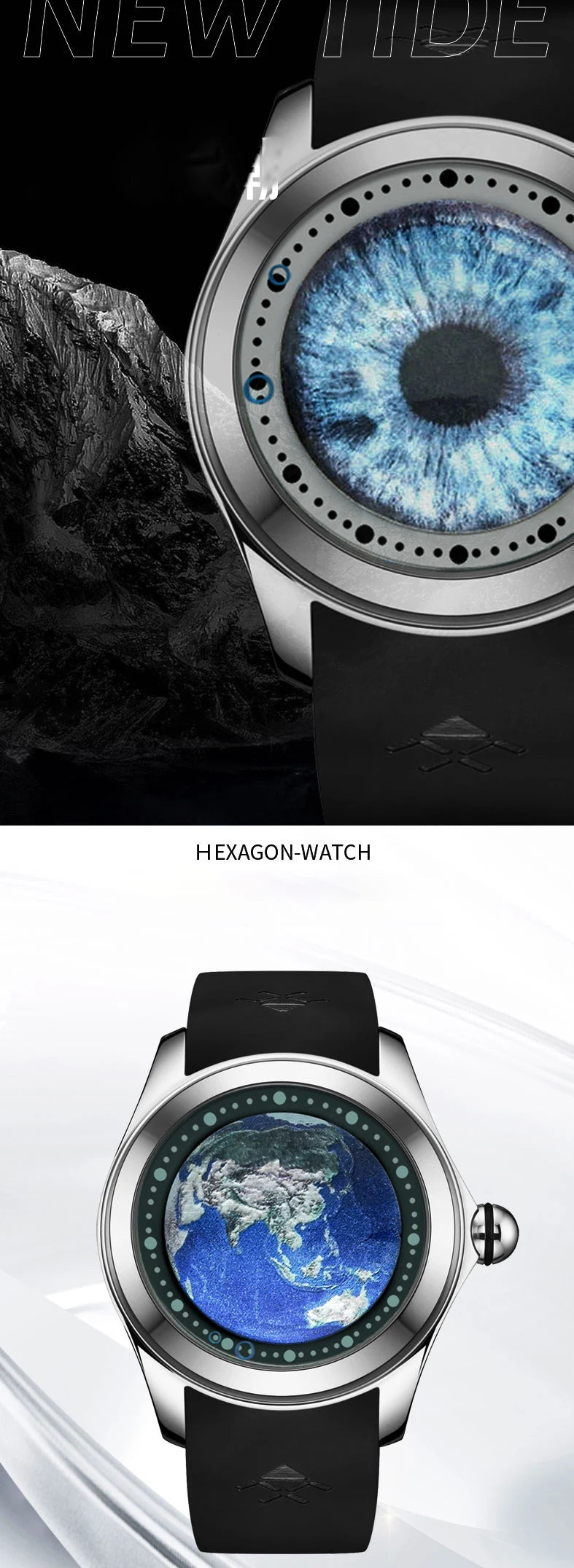 KAFYASE Fashion Earth Bubble Rubber Automatic Watches Luxury Men 46mm Mechanical Wristwatches Art Eye Ball Dial Classic Watch