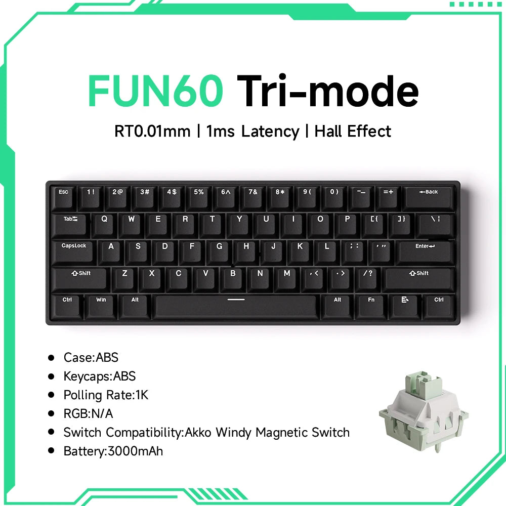 Teclado mecánico Akko MonsGeek FUN60 con interruptores magnéticos 60% para gaming, Rapid Trigger 0.01mm, 8K, ARGB, HE/TMR, teclado personalizado