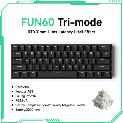 Teclado mecánico Akko MonsGeek FUN60 con interruptores magnéticos 60% para gaming, Rapid Trigger 0.01mm, 8K, ARGB, HE/TMR, teclado personalizado