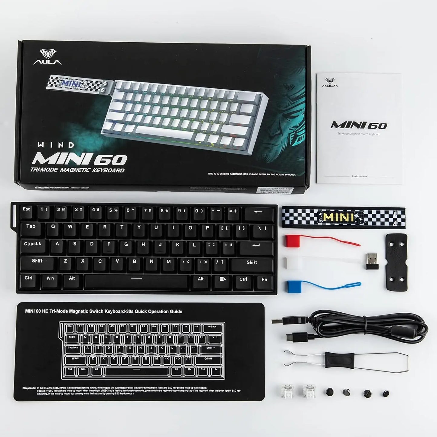 AULA Mini60 HE/Pro/Max Tastiera meccanica wireless 60% con switch magnetici RGB Tri Mode 8000Hz 0.01mmRT per PC, regali per gamer