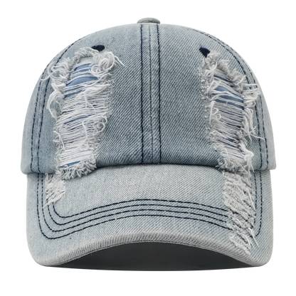 2024 New Solid Color Ripped Baseball Cap Washed Denim Snapabck Hat Hip Hop Breathable Streetwear Distressed Hats for Women Men