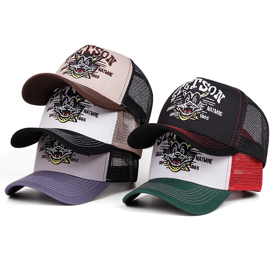 2025 Cartoon New Baseball Hat STETSON Cartoon Cat Truck Hat Street Hip Hop Hat Daily Leisure Sports Sunshade Breathable Mesh Hat