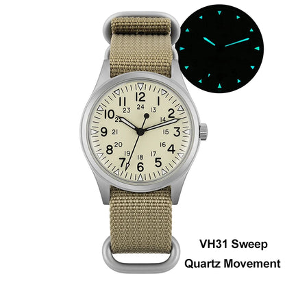 Militado ML07 Quartz Watch VH31 Sweep Movement Domed Sapphire Crystal Luminous 10Bar Waterproof 36mm Vintage Mens Watches