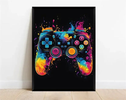 Pop Neon Video Game Character Poster Gamepad Headphones Football Basketball Canvas Print Wall Art Decor Gaming Room Decoration