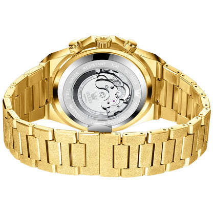 OLEVS Gold Steel Mens Watches Top Brand Automatic Mechanical Luxury Watch Sport Waterproof Tourbillon Wrist Watch Reloj Hombre