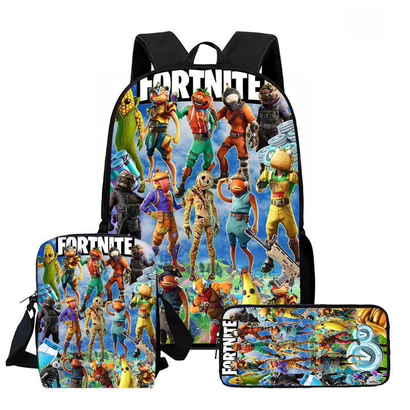 Fortnite 3-piece cartoon set, unisex, includes: Backpack, Crossbody bag, And pencil case Lightweight and large capacity