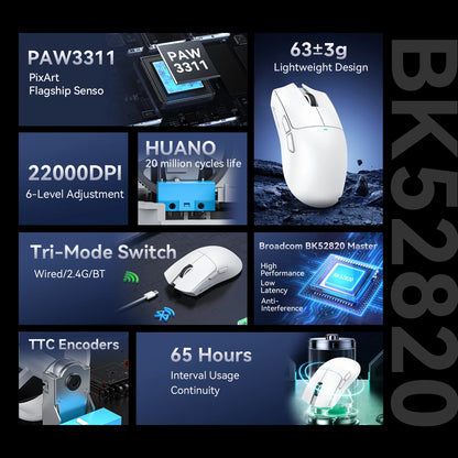 Ratón gaming ATTACK SHARK X11 y ratón inalámbrico X11 SE 22000 DPI, sensor PAW3311, BT/2.4G/con cable, ligero de 59g, 2000W clics