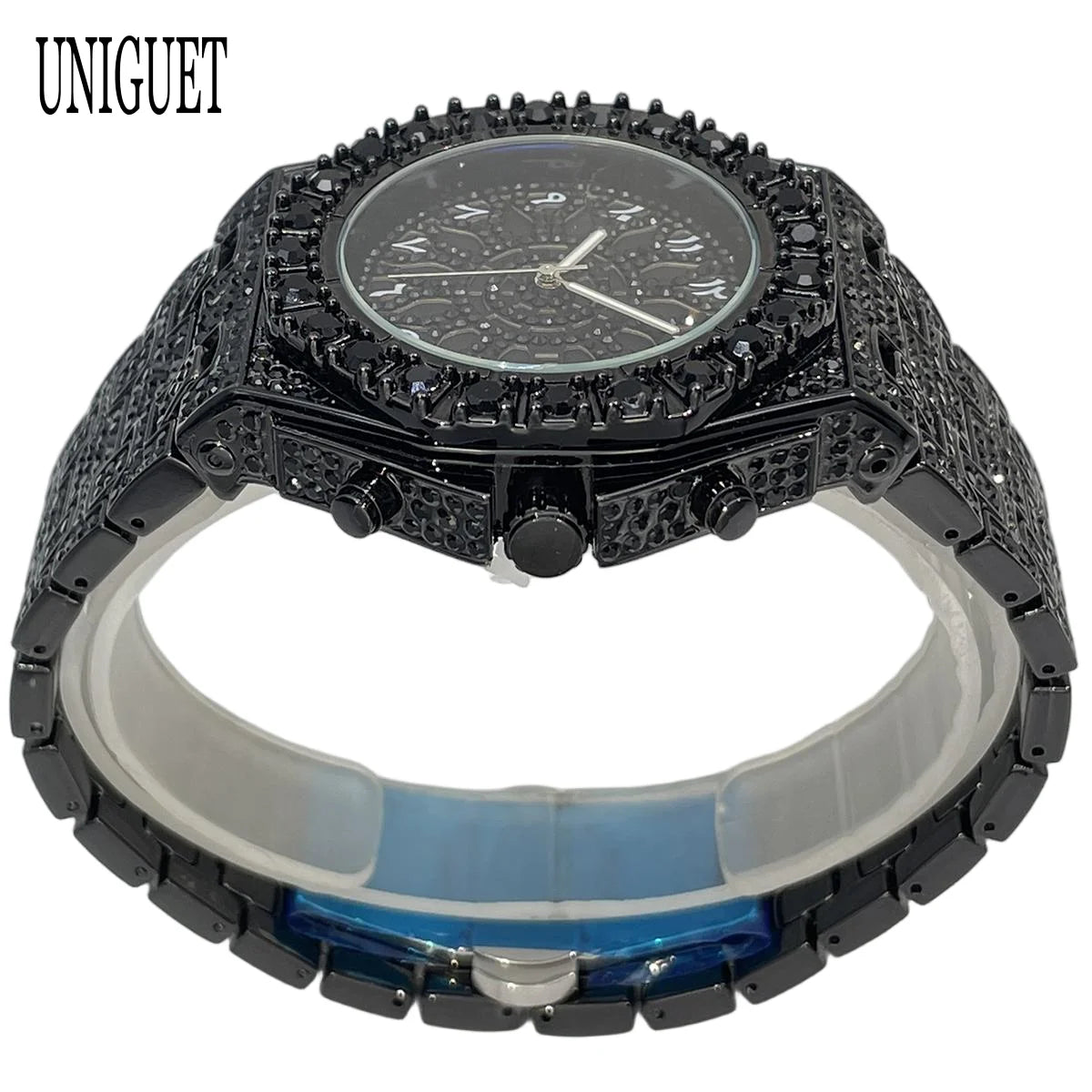 UNIGUET Hip Hop Wristwatch For Men Luxury lce Out Full Diamond Watches Fashion Green Watch Waterproof Clock Man 2026 Hot Sale