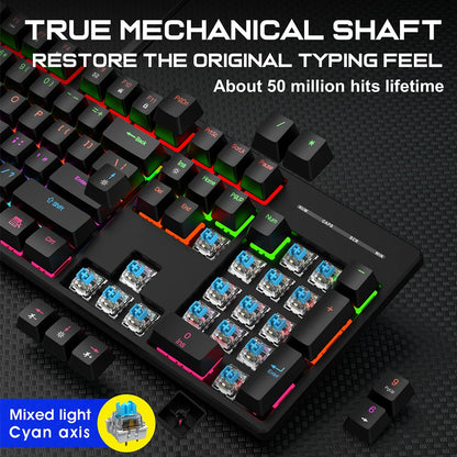 KEBIDUMEI RGB Mechanical Keyboard USB Wired Gaming Keyboard 104 Keys Hot Swappable Ergonomic Keyboard Computer Accessories For PC