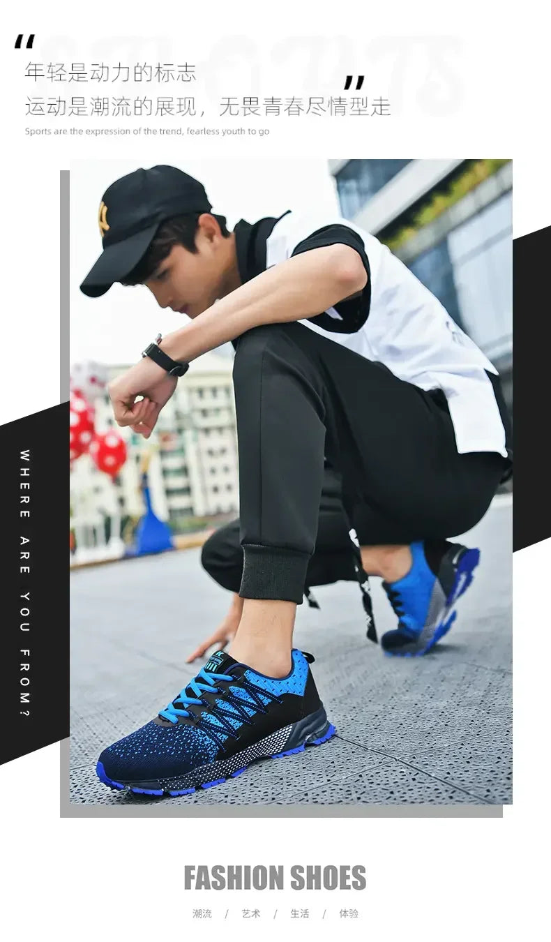 2025 Thick-Soled Sports Shoes Youth Mesh Breathable Running Shoes Trendy Spring Summer Korean Large Black and White Shoes Walk
