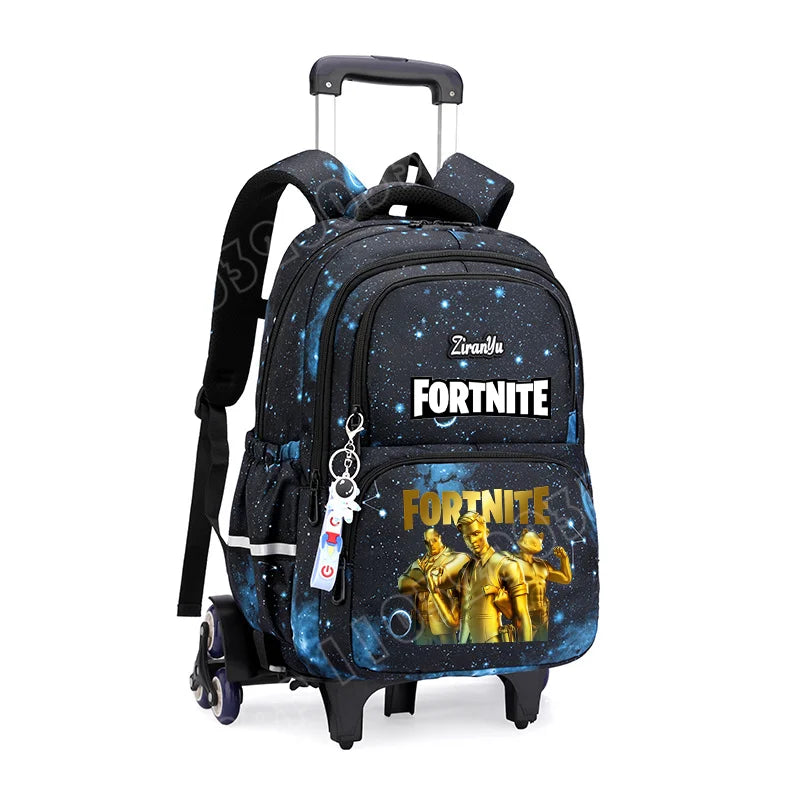 Fortnite-Trolleytasche – leichtes Treppensteigen, Anime-Design, wasserfester Rucksack mit Rollen, großes Fassungsvermögen, Schultasche für Schüler, lässige Reisetasche