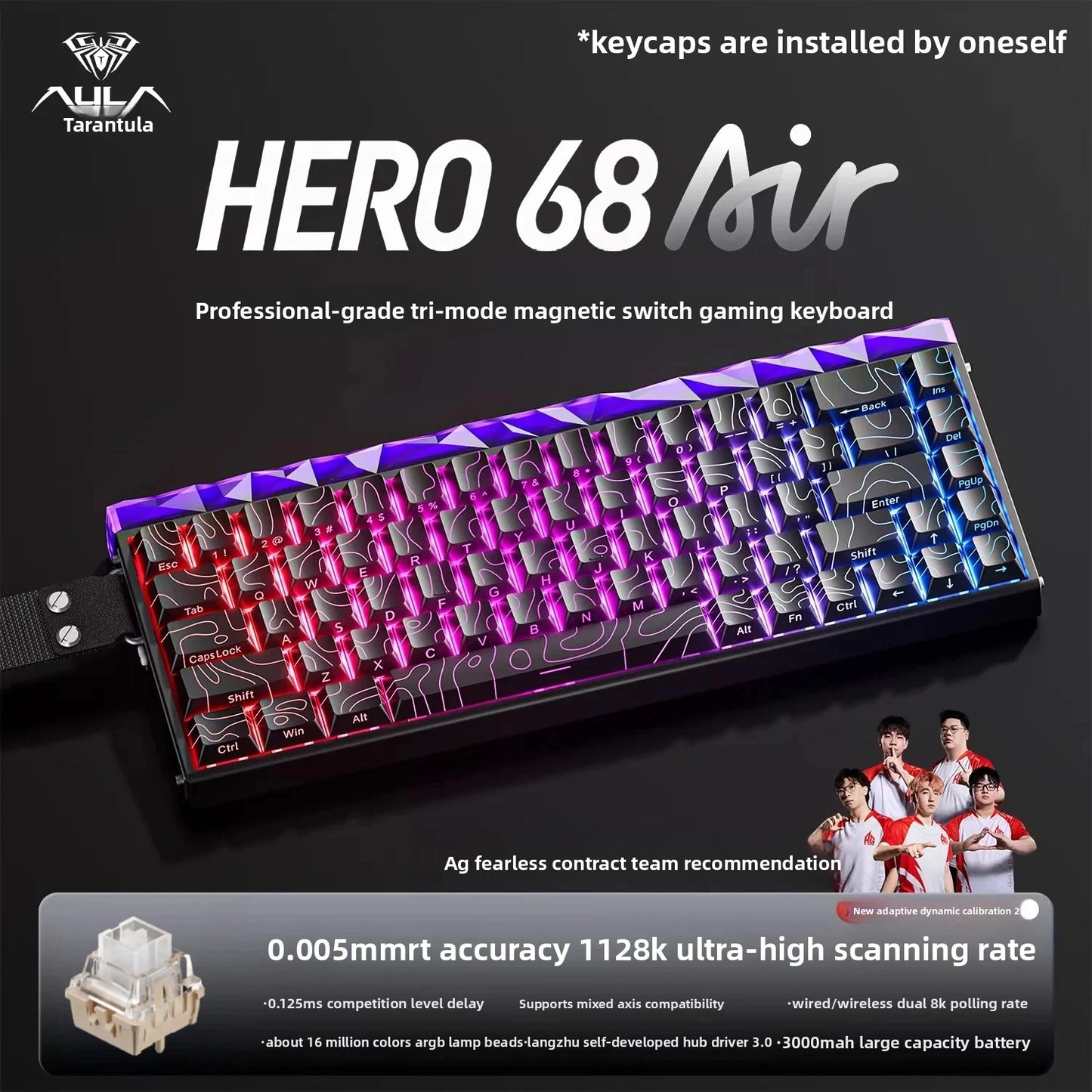 New AULA HERO68 Air 3-mode Magnetic Switch Gaming Mechanical Keyboard E-sport Custom Wired Keyboard Ergonomic Accessories