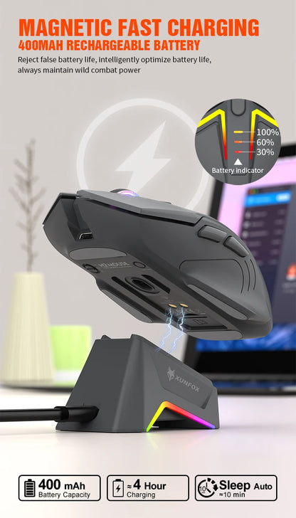 Ratón XUNSVFOX H2 inalámbrico Bluetooth de doble modo con iluminación RGB, para portátil, gaming y oficina, con carga magnética