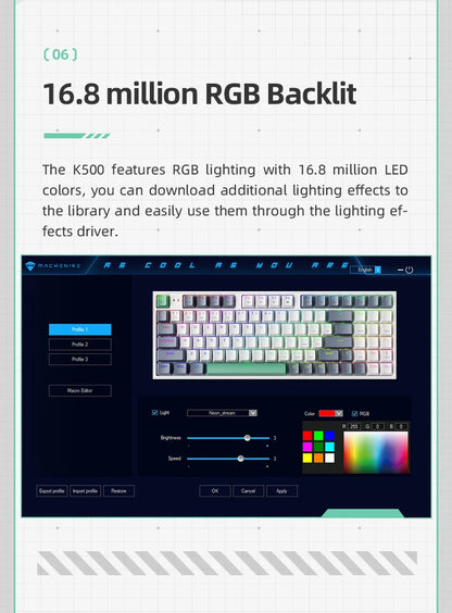 MACHENIKE K500 mechanische Tastatur – kabelgebundene Gaming-Tastatur K500-B94, Hot-Swappable, 94 Tasten, 90%-Layout, RGB-Hintergrundbeleuchtung für PC und Laptop