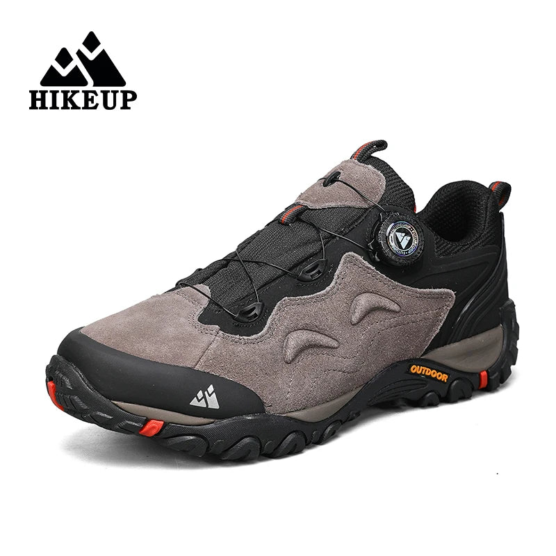 HIKEUP Leather Men's Outdoor Hiking Shoes Tourist Trekking Sneakers Mountain Climbing Trail Jogging Shoes with Turnbuckle