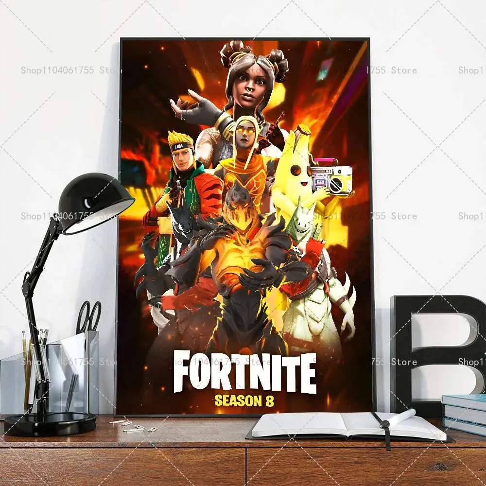 F-Fortnites-Game Popular Poster Self-adhesive Art Waterproof Paper Sticker Coffee House Bar Room Wall Decor