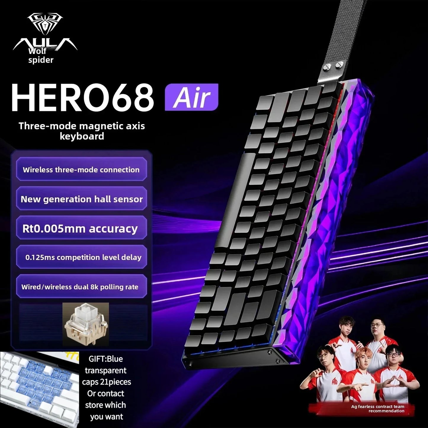 New AULA HERO68 Air 3-mode Magnetic Switch Gaming Mechanical Keyboard E-sport Custom Wired Keyboard Ergonomic Accessories