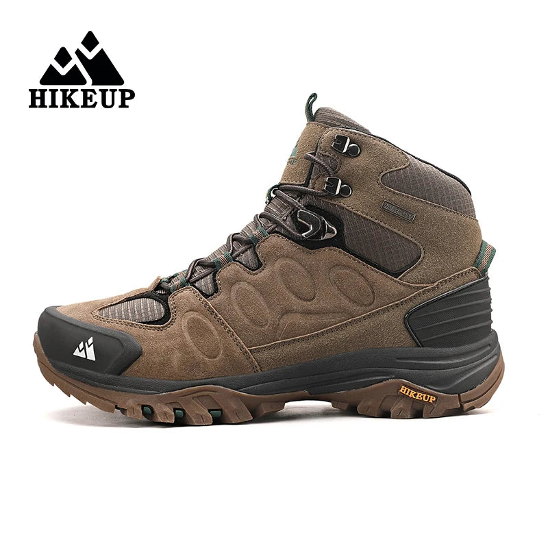 HIKEUP High-Top Men Hiking Boots Winter Outdoor Shoes Lace-Up Non-slip Outdoor Sports Casual Trekking Boots Men Waterproof Suede