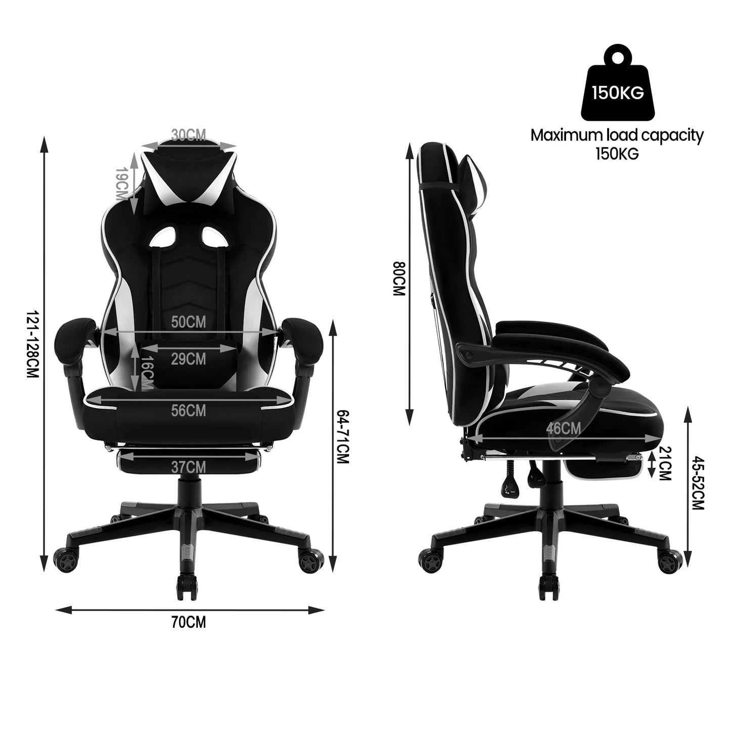 WOLTU Gaming Racing Chair Ergonomic Swivel Computer Chair with Footrest, Lumbar Support, Headrest, Adjustable Gamer Office Chair
